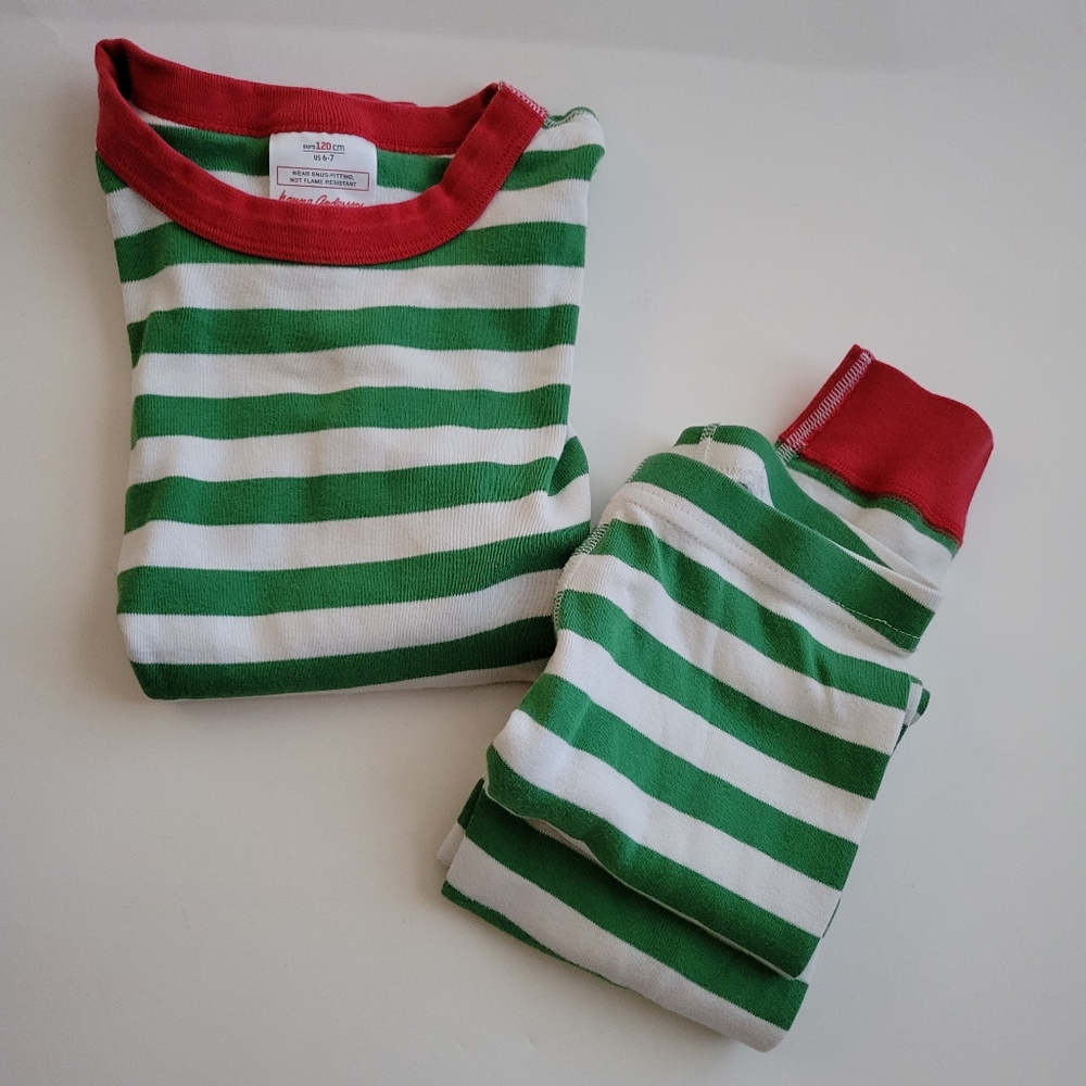 Hanna Andersson Green Striped Holiday Organic Cotton Long John Pajamas - Picture 3 of 12